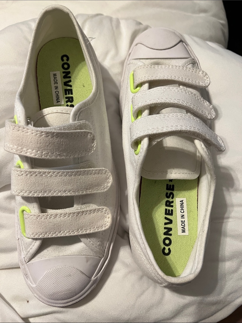 Converse Kids White Canvas Sneakers with Neon Yellow Accents
